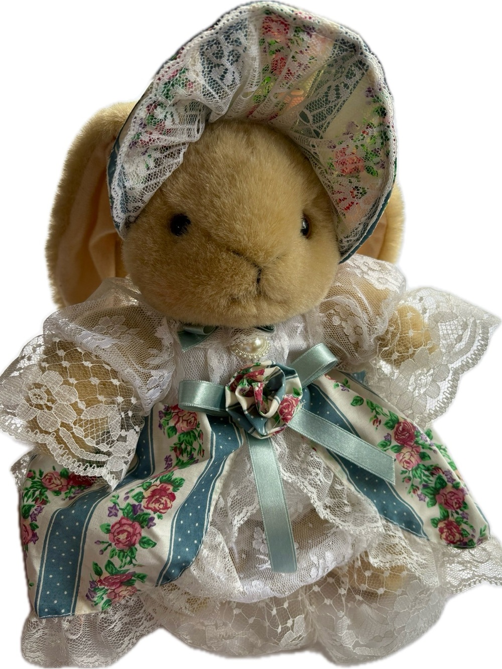 Vintage Anco Adorable Memories Victorian Plush Bunny Doll Dress Bonnet